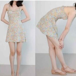 Zara Floral Ruffle Strap Sweetheart Neck mini Dress Small Colorful